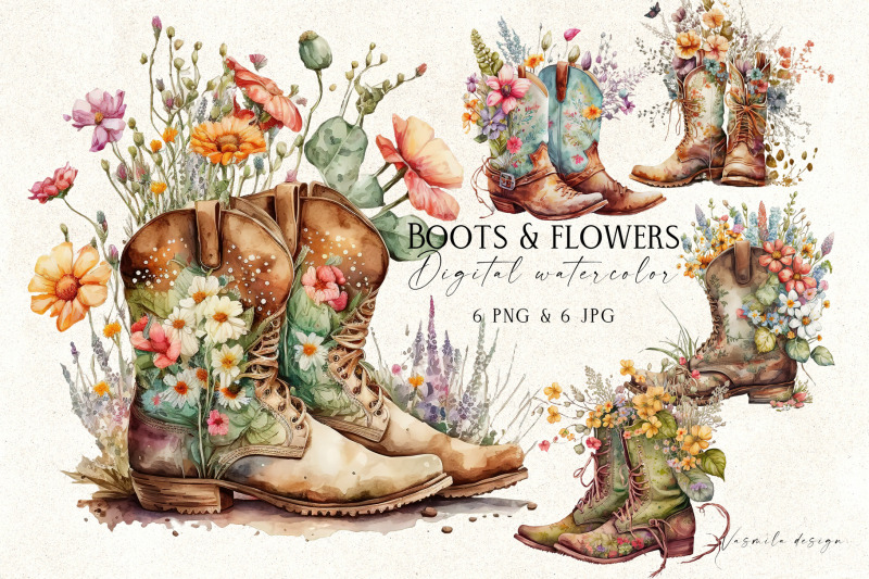watercolor-cowgirl-boots-and-flowers