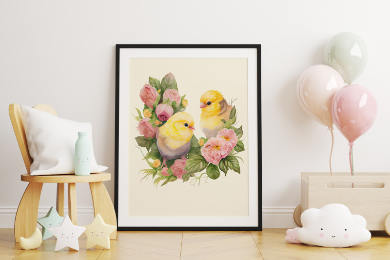 watercolor-cute-floral-chickens