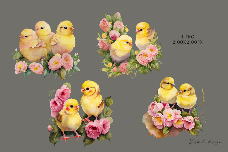 watercolor-cute-floral-chickens