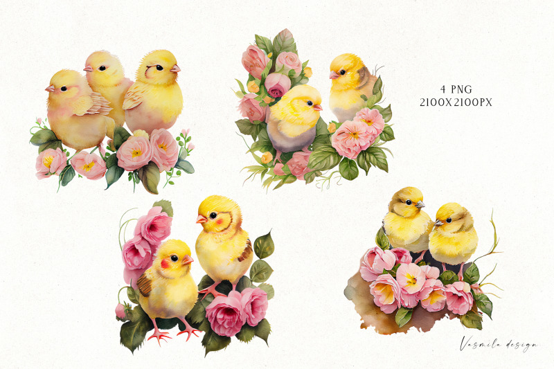 watercolor-cute-floral-chickens