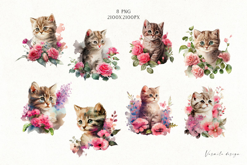 watercolor-cute-floral-kitten