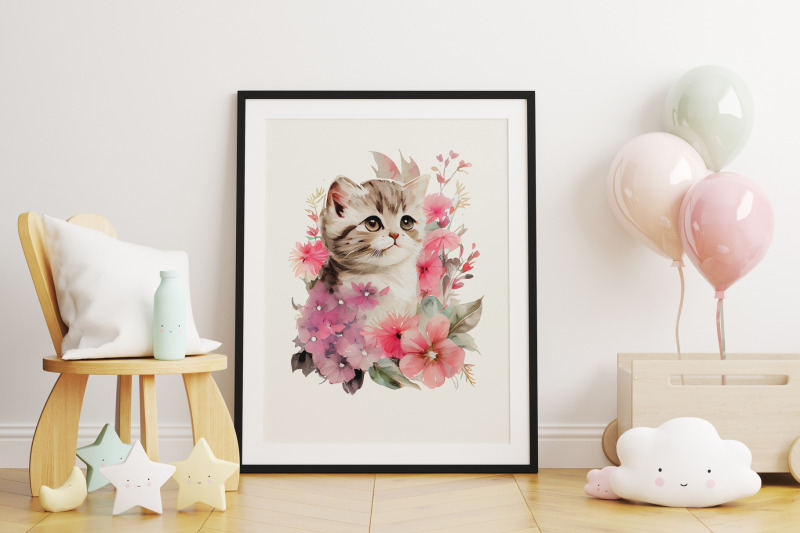 watercolor-cute-floral-kitten