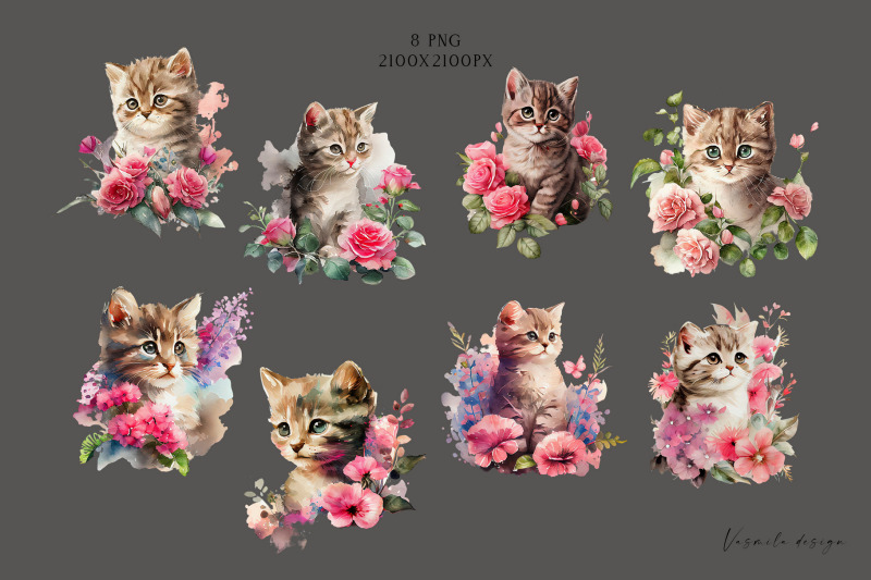 watercolor-cute-floral-kitten