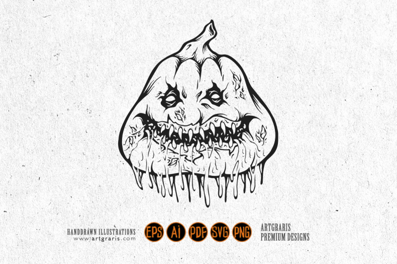 melting-pumpkin-monster-head-horror-halloween-logo-illustrations