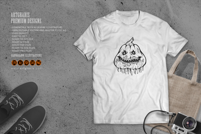 melting-pumpkin-monster-head-horror-halloween-logo-illustrations