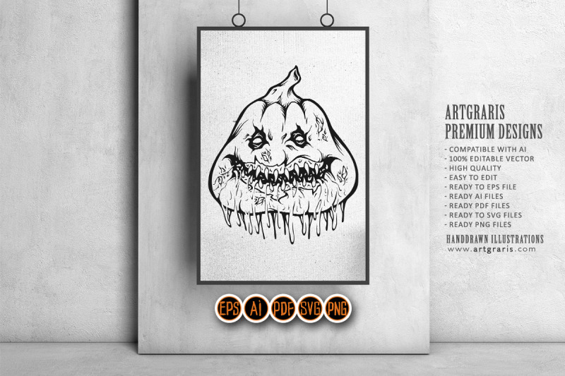 melting-pumpkin-monster-head-horror-halloween-logo-illustrations