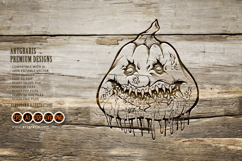 melting-pumpkin-monster-head-horror-halloween-logo-illustrations