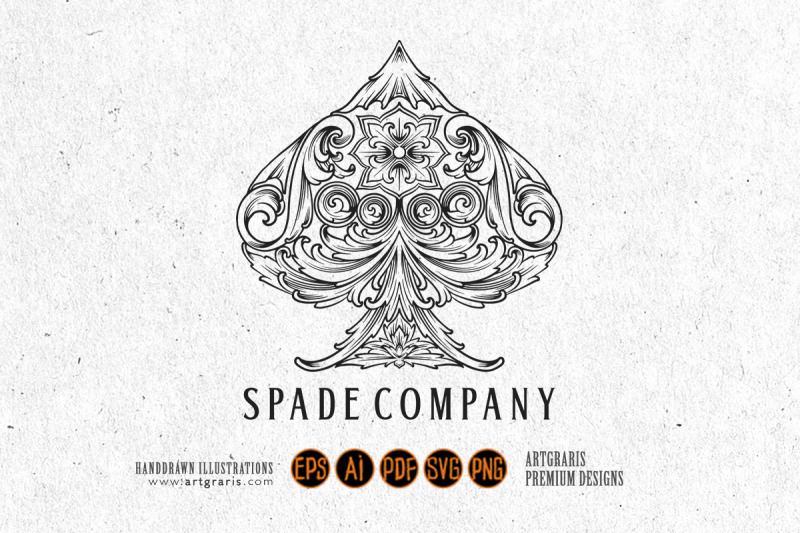 luxury-classic-ace-of-spades-floral-engraved-ornament-logo