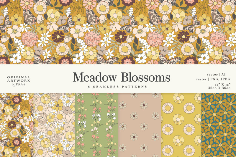 meadow-blossoms-digital-paper-pack-repeat-pattern-seamless-patterns