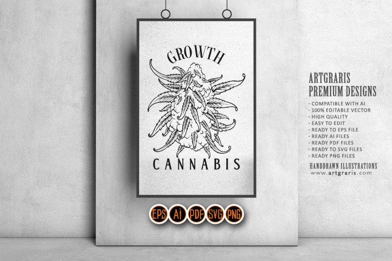 cannabis-bud-leaf-growth-plant-logo-illustrations-monochrome