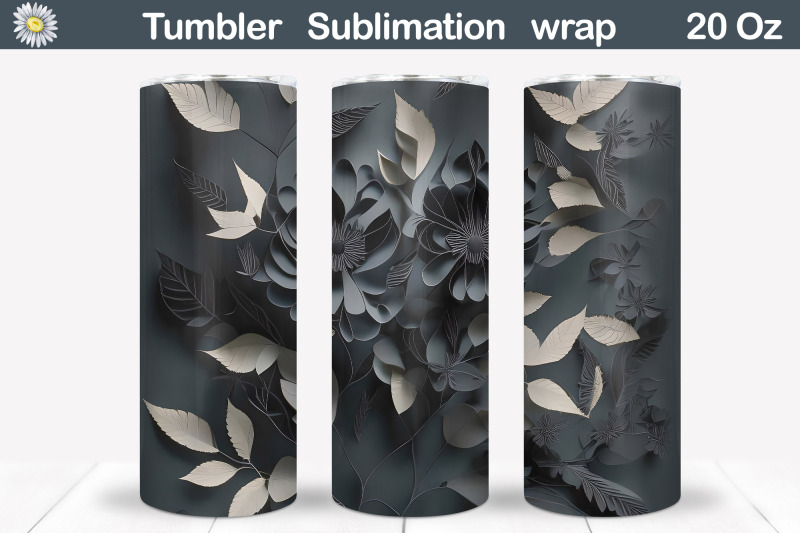 black-flowers-tumbler-wrap-3d-flowers-tumbler-sublimation
