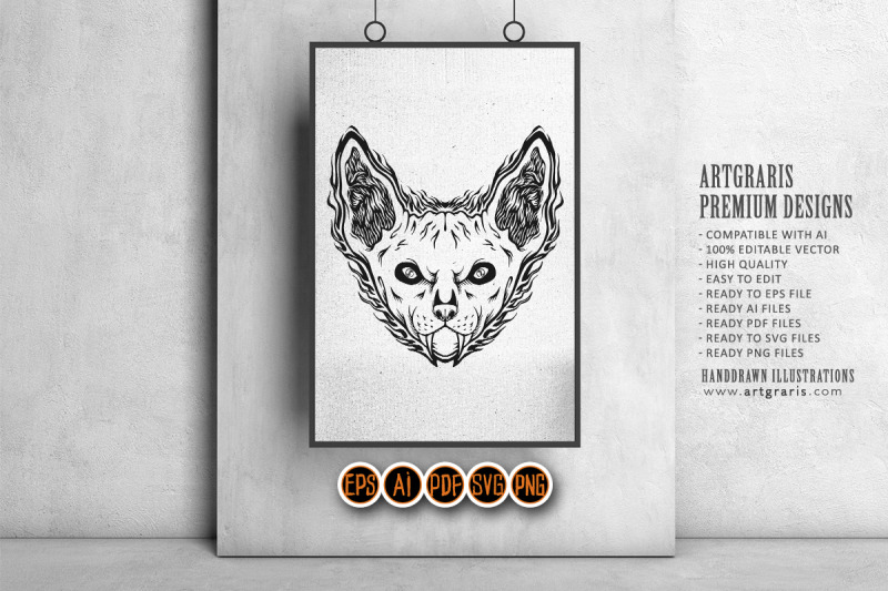 sphinx-cat-head-face-egyptian-goddess-logo-illustrations-monochrome