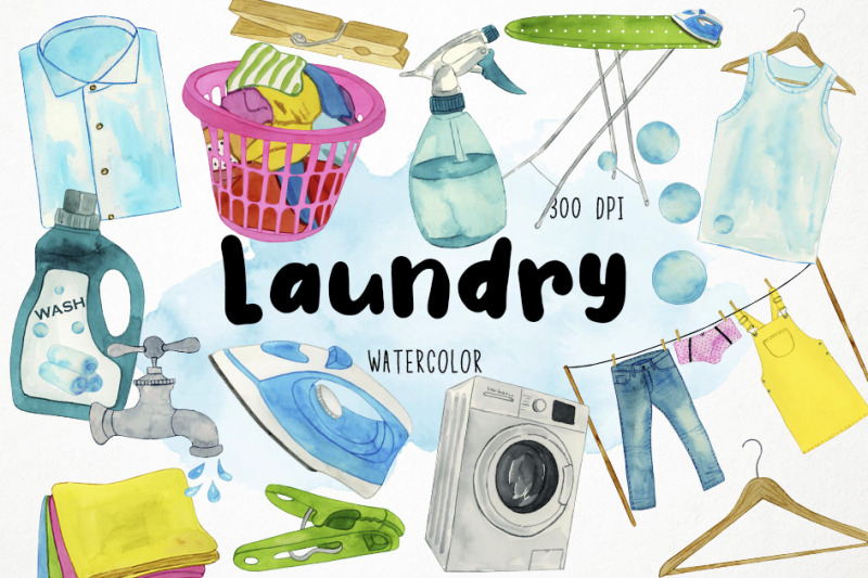 watercolor-laundry-clipart-cleaning-clipart-housework-clipart-wash