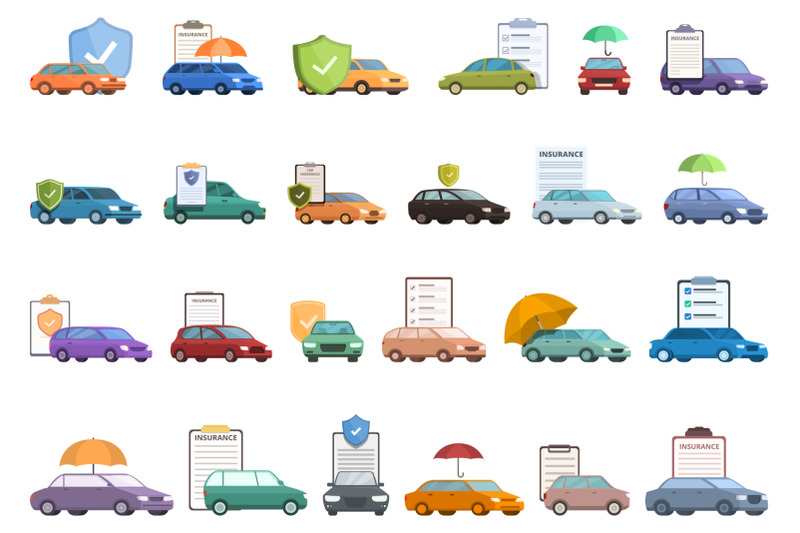 car-insurance-icons-set-cartoon-vector-auto-secure