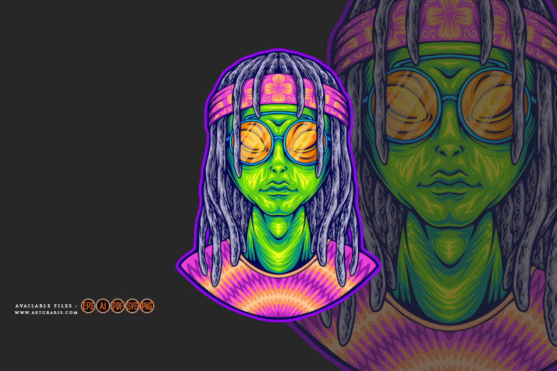 bohemian-alien-old-school-hippie-dreads-illustrations