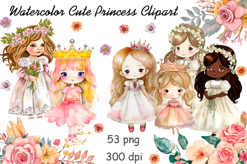 watercolor-cute-princess-clipart-bundles