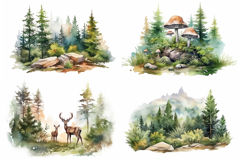 rustic-woodlands-watercolor-forest-animals-and-landscapes