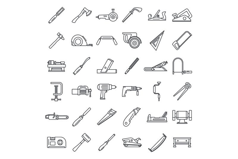 carpenter-working-icon-set-outline-style