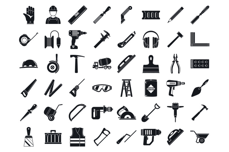 masonry-worker-tools-icon-set-simple-style