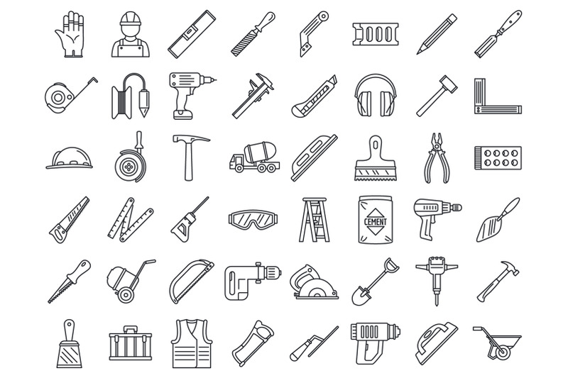 masonry-worker-construction-icon-set-outline-style