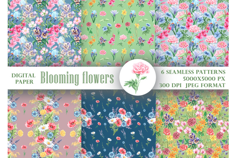 summer-spring-flowers-watercolor-digital-paper-seamless-pattern