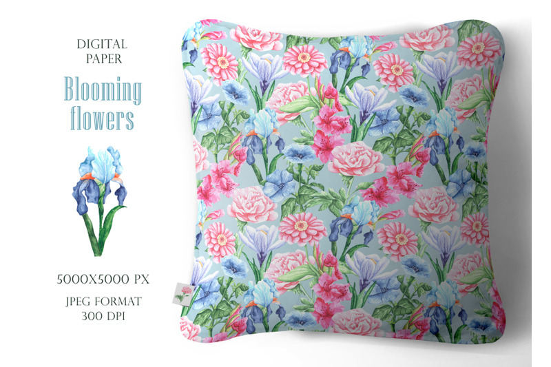 summer-spring-flowers-watercolor-digital-paper-seamless-pattern