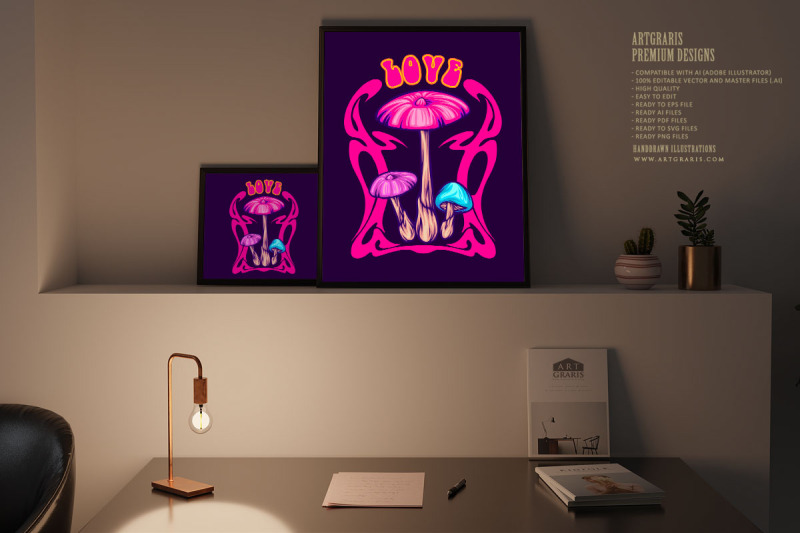 magical-mushroom-family-with-psychedelic-nouveau-frame