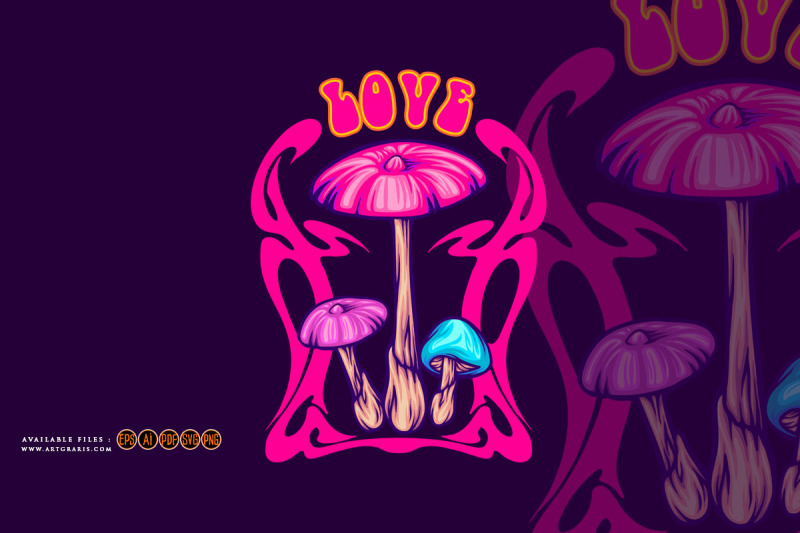 magical-mushroom-family-with-psychedelic-nouveau-frame