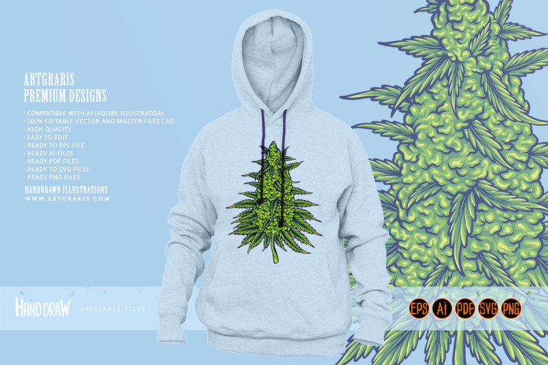 cannabis-sativa-strains-botanical-hemp-buds-illustrations