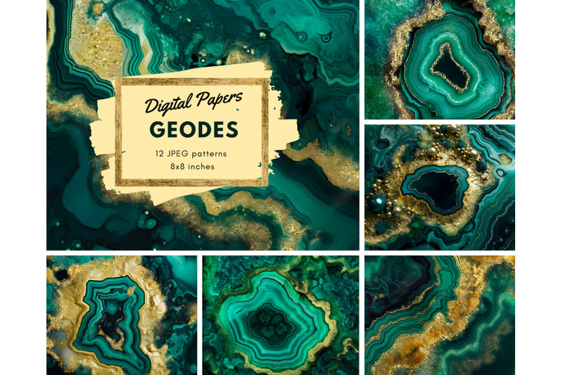 green-geodes-digital-paper-pack