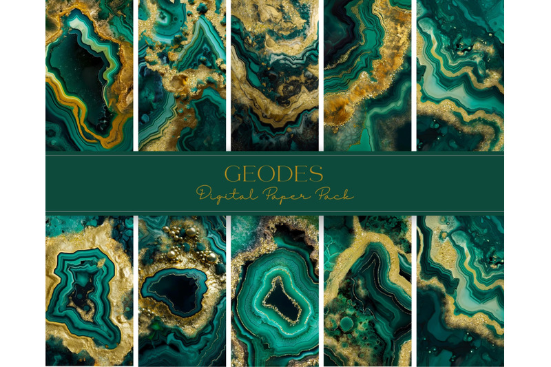 green-geodes-digital-paper-pack