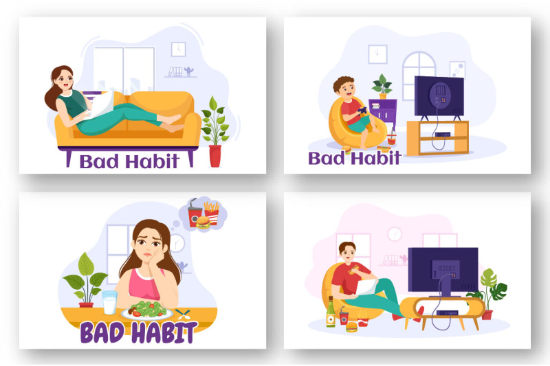 11-bad-habit-vector-illustration