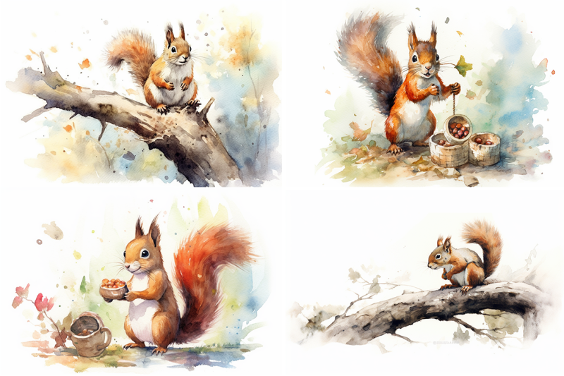 lively-squirrels-watercolor-collection