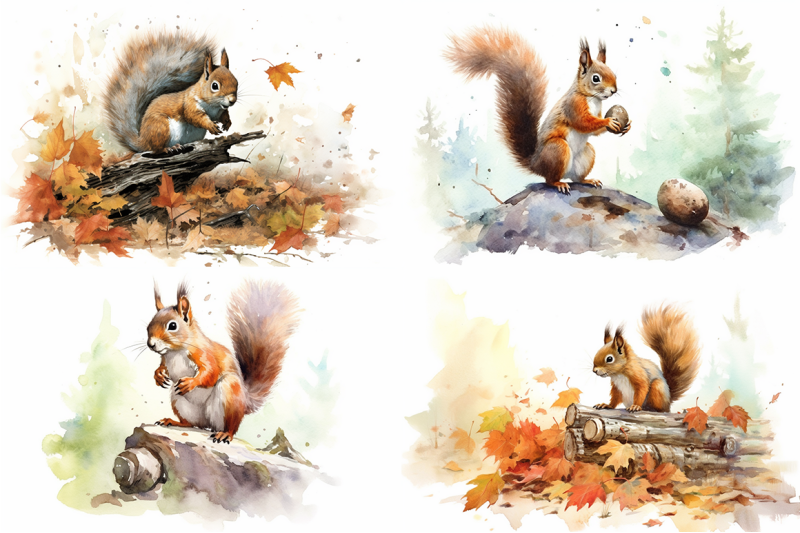 lively-squirrels-watercolor-collection