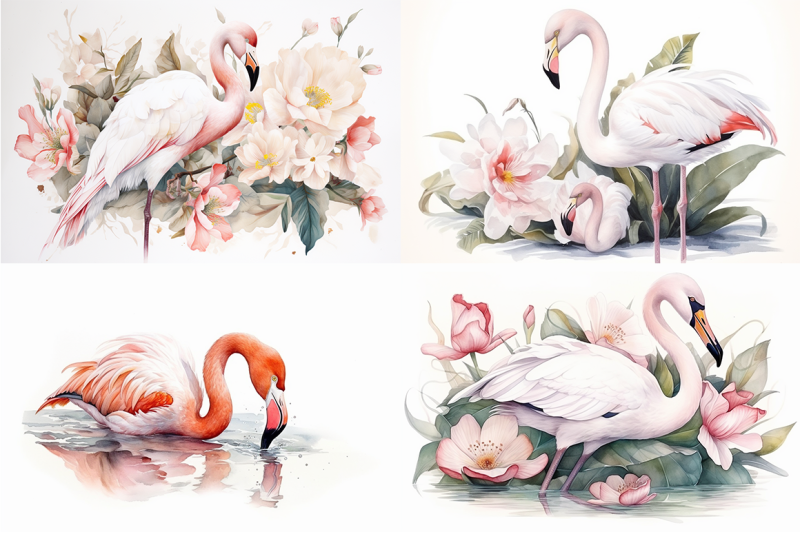 graceful-flamingos-and-patterns-watercolor-collection