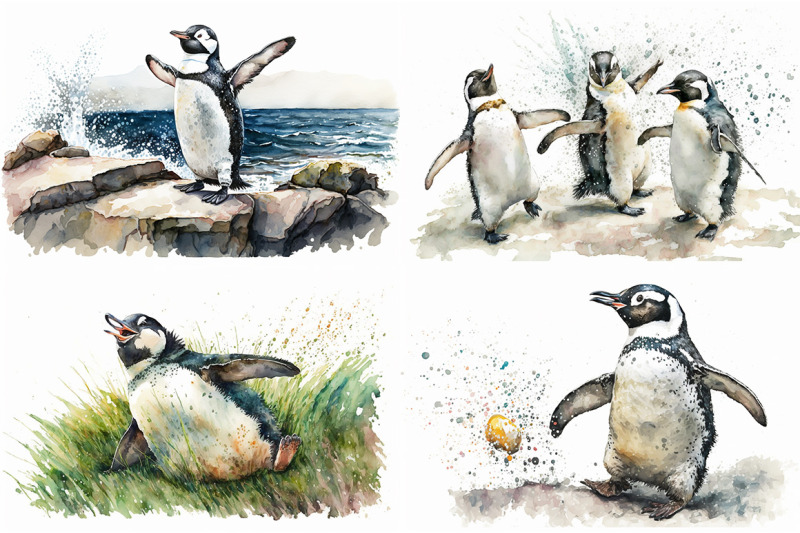 playful-penguins-watercolor-collection