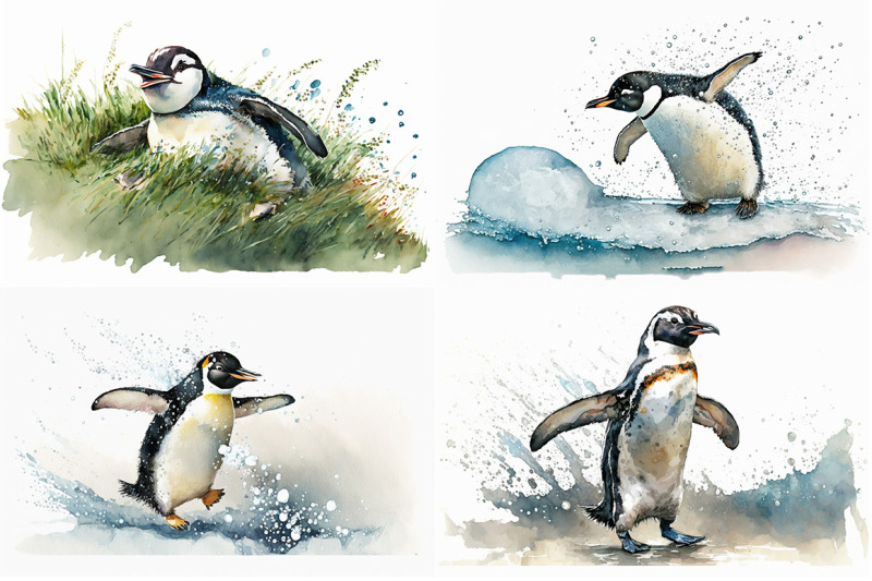 playful-penguins-watercolor-collection