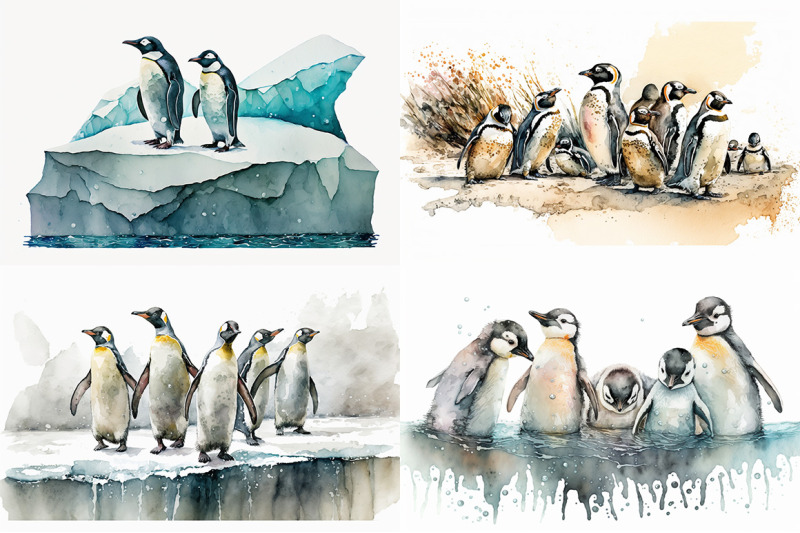 playful-penguins-watercolor-collection