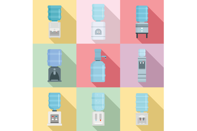 cooler-water-icon-set-flat-style
