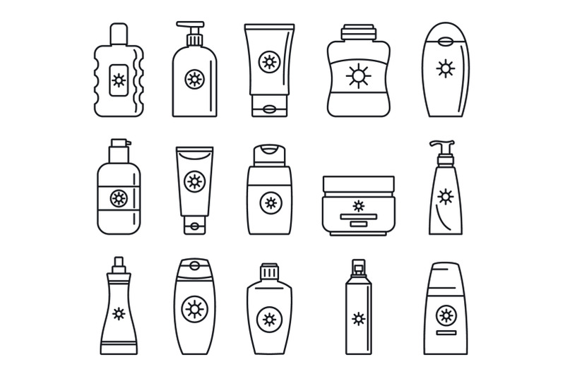 sunscreen-bottle-icon-set-outline-style