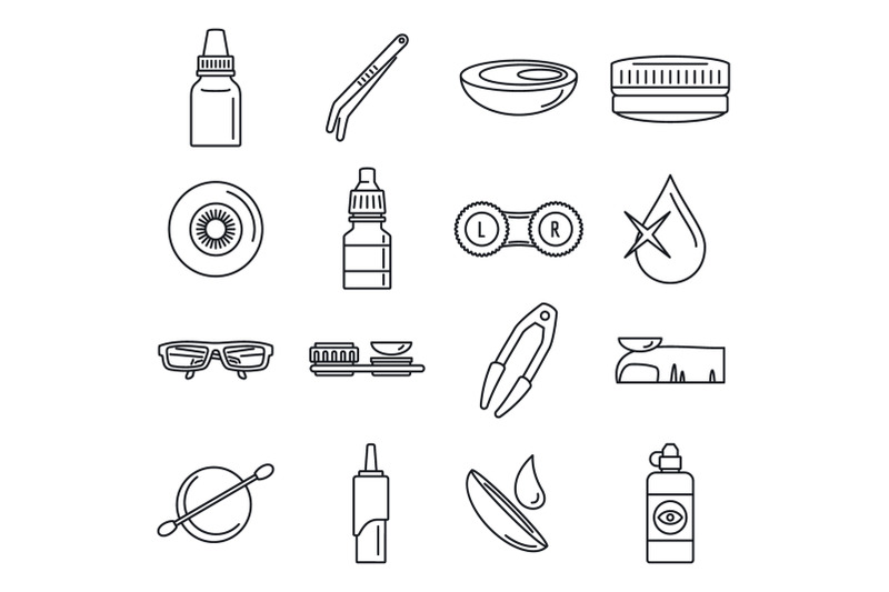 optical-contact-lens-icon-set-outline-style