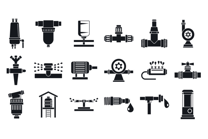 garden-irrigation-system-icon-set-simple-style