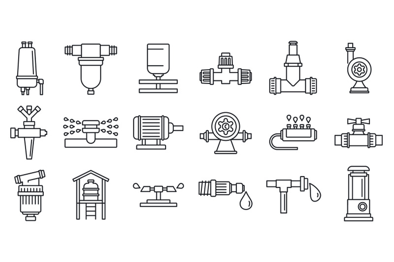 agricultural-irrigation-system-icon-set-outline-style