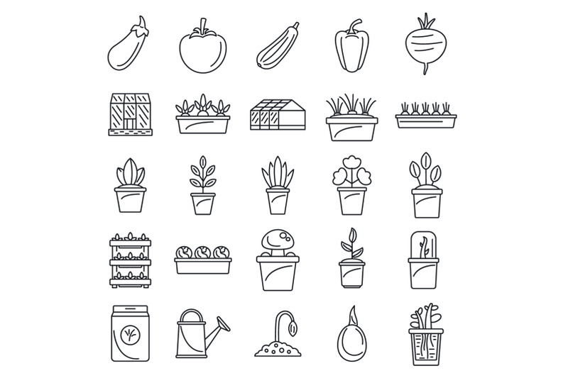 greenhouse-plant-icon-set-outline-style