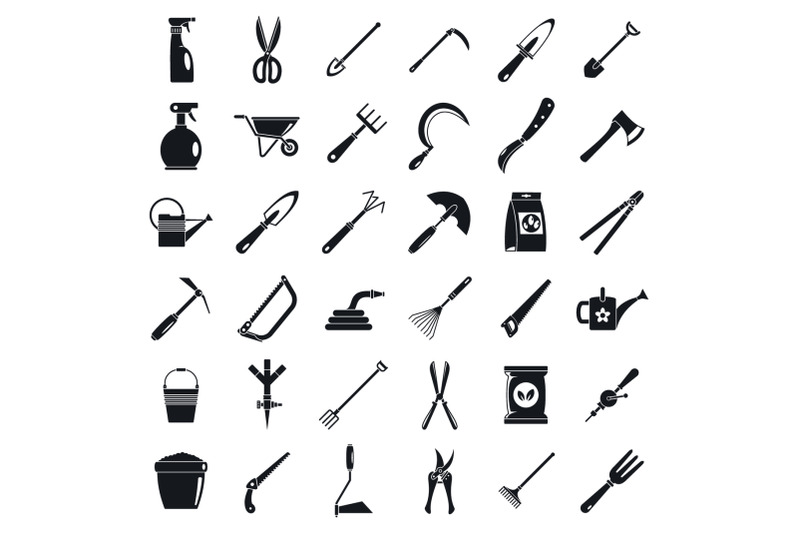 home-gardening-tools-icon-set-simple-style