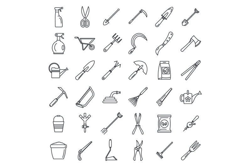 farm-gardening-tools-icon-set-outline-style