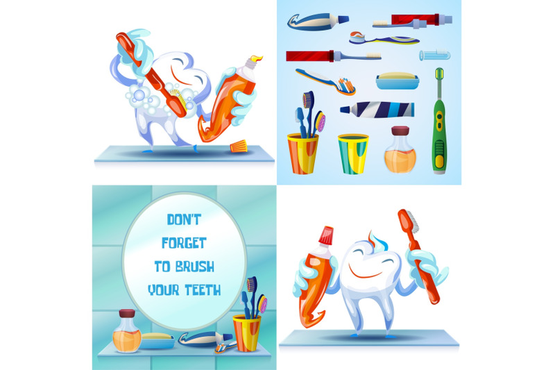 cleaning-toothbrush-banner-set-cartoon-style