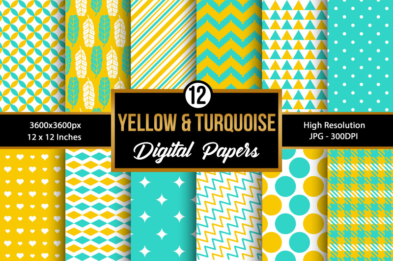 yellow-and-turquoise-pattern-digital-papers