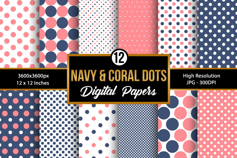 navy-and-coral-polka-dots-pattern-digital-papers