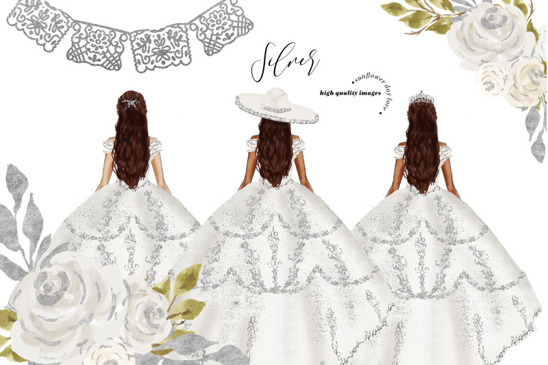 elegant-silver-princess-quinceanera-clipart-silver-glitter-dresses